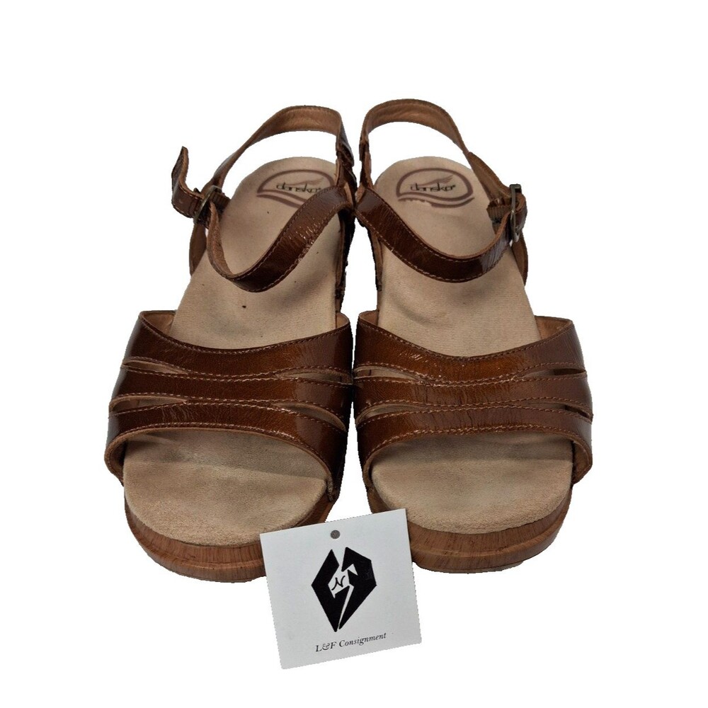 Dansko Women's Brown Padded Insoles Wedge Open Toe Adjustable Strap Sandals 39